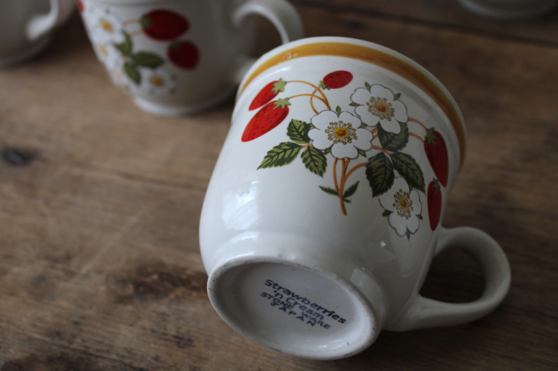 photo of Strawberries n Cream berry print vintage Japan stoneware mugs, set of 8  #3
