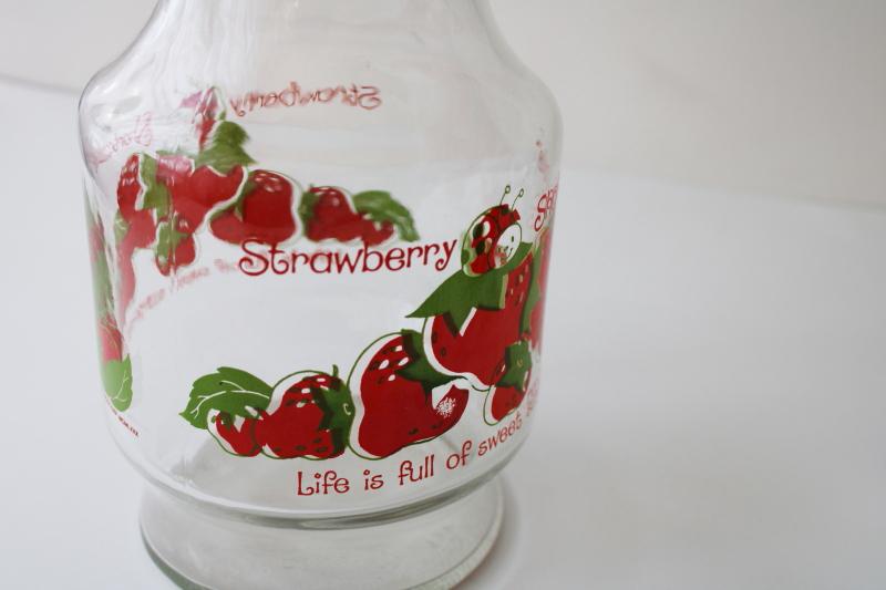 photo of Strawberry Shortcake Lucky Bug juice or milk bottle, 80s vintage Anchor Hocking #2