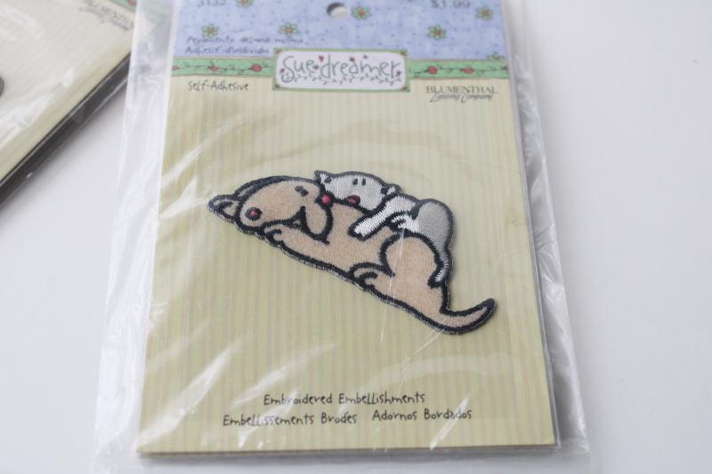 photo of Sue Dreamer dog and cat embroidered patches, sticker back appliques new old stock #2