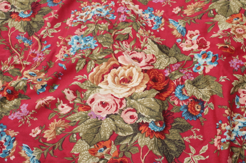 photo of Summerton Chaps Ralph Lauren king size pillow sham, floral on red, brown tweed print cotton fabric  #2