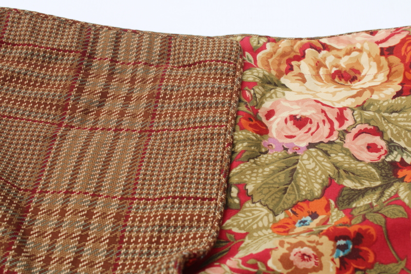 photo of Summerton Chaps Ralph Lauren king size pillow sham, floral on red, brown tweed print cotton fabric  #3