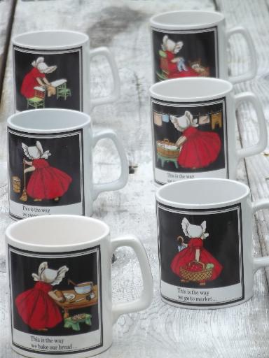 photo of Sunbonnet Sue chores Days of the Week coffee mugs set, vintage Japan  #1