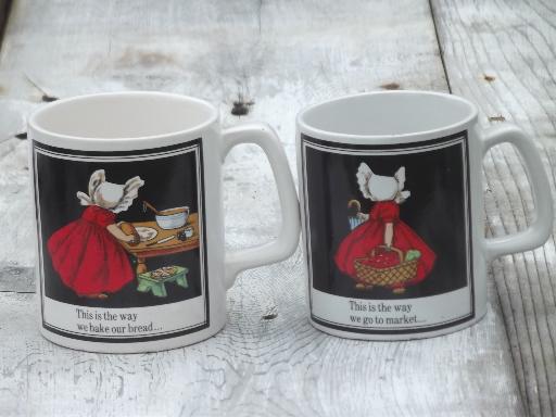 photo of Sunbonnet Sue chores Days of the Week coffee mugs set, vintage Japan  #2