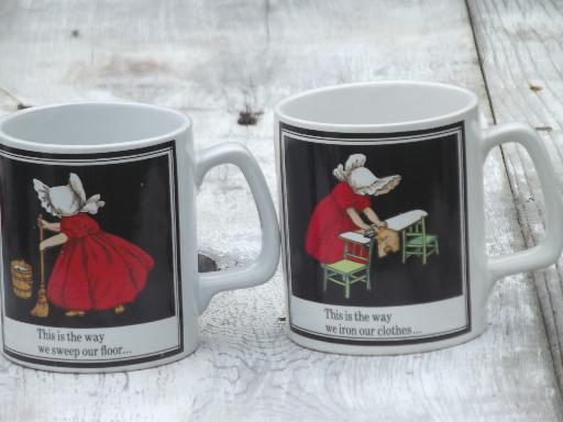 photo of Sunbonnet Sue chores Days of the Week coffee mugs set, vintage Japan  #3