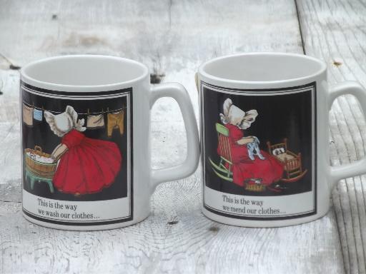 photo of Sunbonnet Sue chores Days of the Week coffee mugs set, vintage Japan  #4