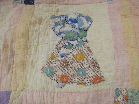 photo of Sunbonnet Sue, vintage farm country hand-stitched applique quilt #3