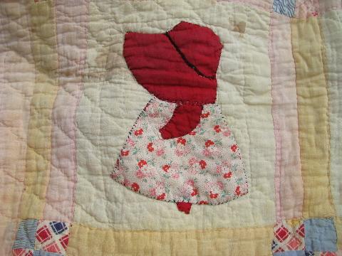 photo of Sunbonnet Sue, vintage farm country hand-stitched applique quilt #4