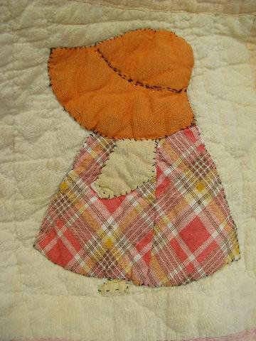 photo of Sunbonnet Sue, vintage farm country hand-stitched applique quilt #6