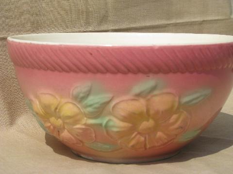 photo of Sunglow yellow flower pink Hull pottery mixing bowl, vintage kitchen #1