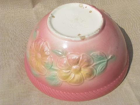 photo of Sunglow yellow flower pink Hull pottery mixing bowl, vintage kitchen #4