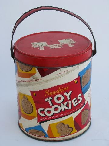 photo of Sunshine Biscuits, vintage Toy Cookies tin, bucket w/ metal handle #1