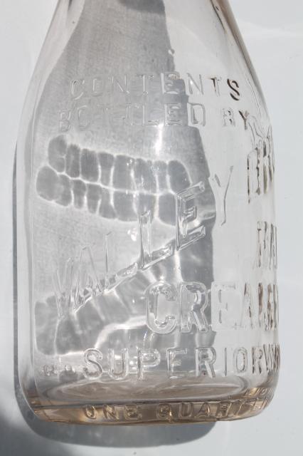 photo of Superior Wisconsin old glass milk bottle quart embossed Valley Brook Farm Creamery #7