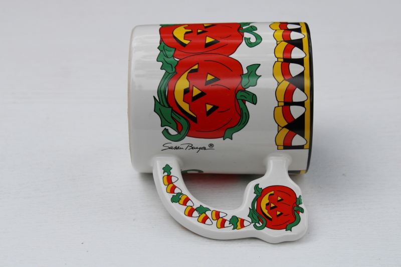photo of Susan Barger Halloween mug 1990s vintage ceramic mug made in Korea candy corn jack o lanterns #2