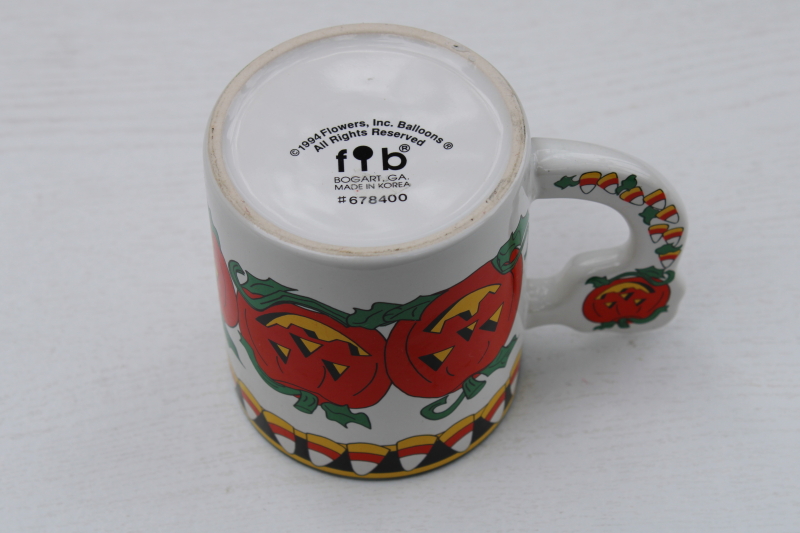 photo of Susan Barger Halloween mug 1990s vintage ceramic mug made in Korea candy corn jack o lanterns #3