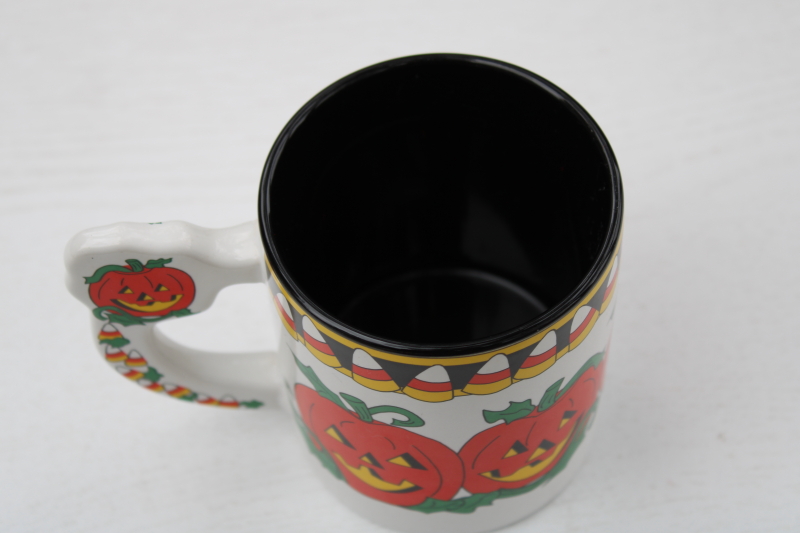 photo of Susan Barger Halloween mug 1990s vintage ceramic mug made in Korea candy corn jack o lanterns #4