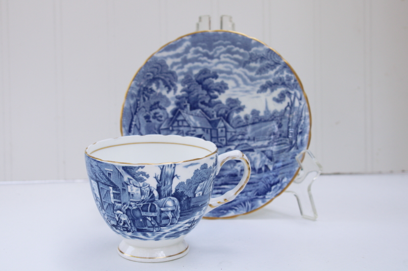 photo of Sutherland Rural Scenes vintage blue and white bone china tea cup saucer made in England #1