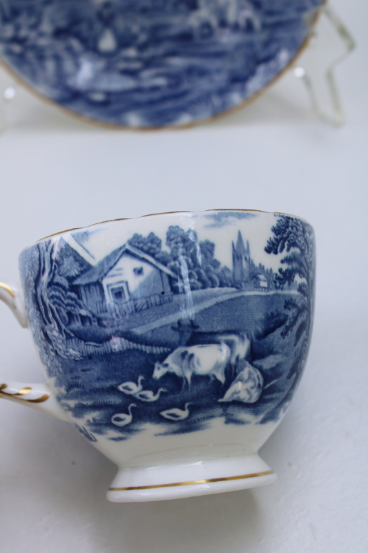 photo of Sutherland Rural Scenes vintage blue and white bone china tea cup saucer made in England #3