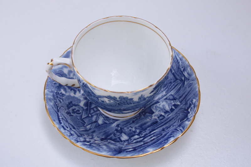 photo of Sutherland Rural Scenes vintage blue and white bone china tea cup saucer made in England #5