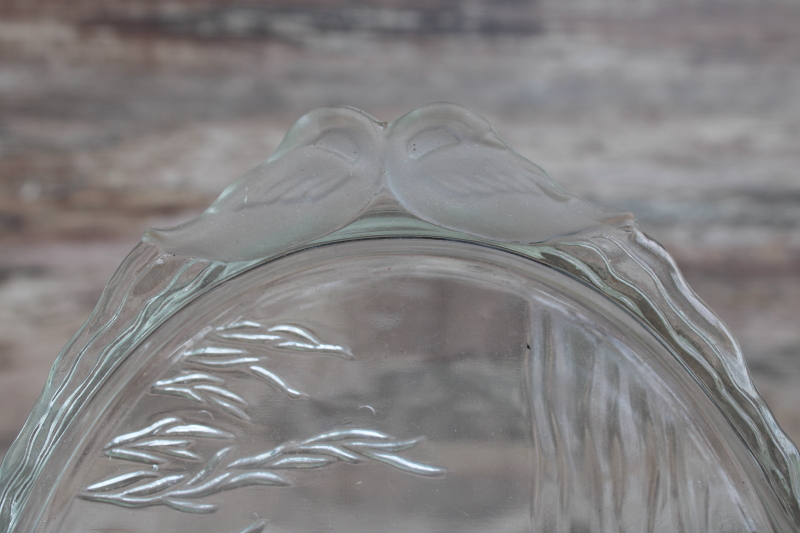 photo of Swan Serenade L E Smith vintage pressed glass tray, frosted swans on crystal clear glass  #3