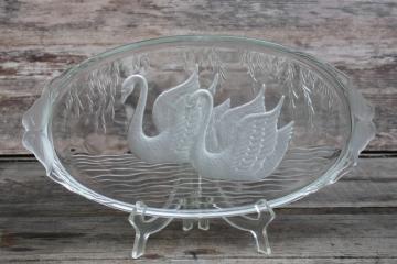 catalog photo of Swan Serenade L E Smith vintage pressed glass tray, frosted swans on crystal clear glass 