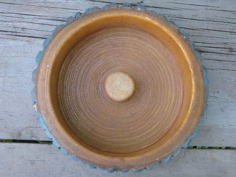 photo of Swedish country vintage blue paint wooden nut bowl, old wood log w/bark #2