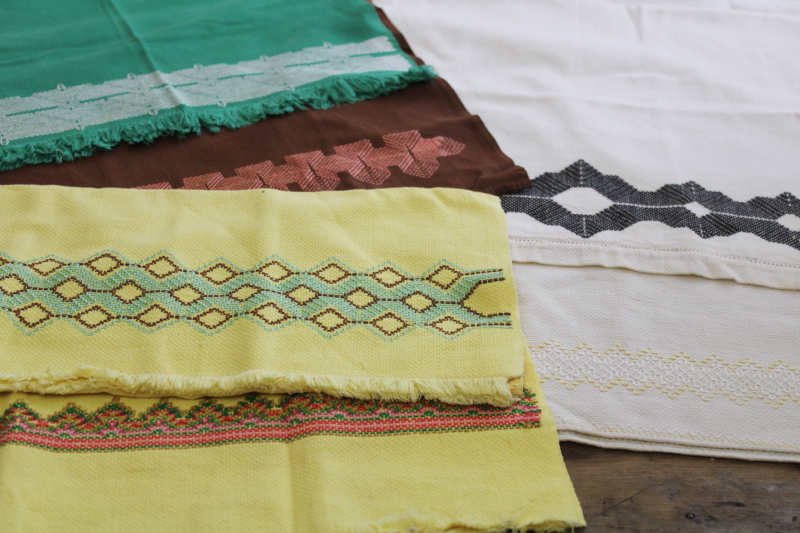 photo of Swedish embroidery vintage cotton huck towels lot, kitchen dish towels & hand towels #1
