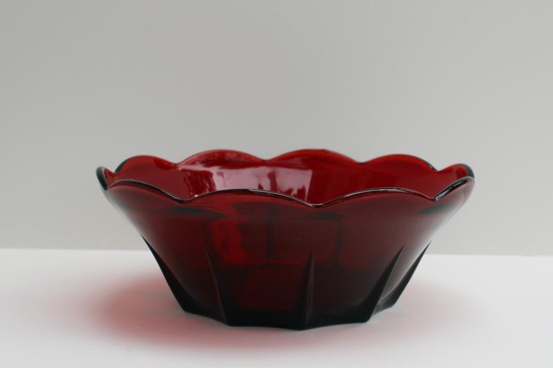 photo of Swedish modern pattern large bowl, vintage Anchor Hocking royal ruby red glass #1