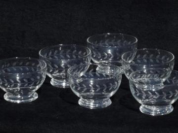 catalog photo of Swedish modern vintage Anchor Hocking glass bowls, etched Laurel wheel cut