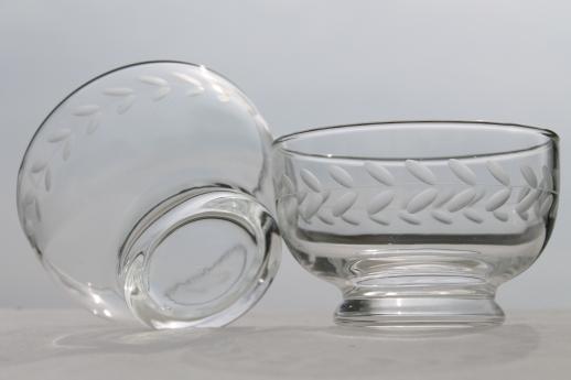 photo of Swedish modern vintage Anchor Hocking glass bowls, etched laurel wheel cut #3