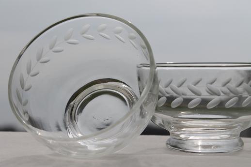 photo of Swedish modern vintage Anchor Hocking glass bowls, etched laurel wheel cut #4