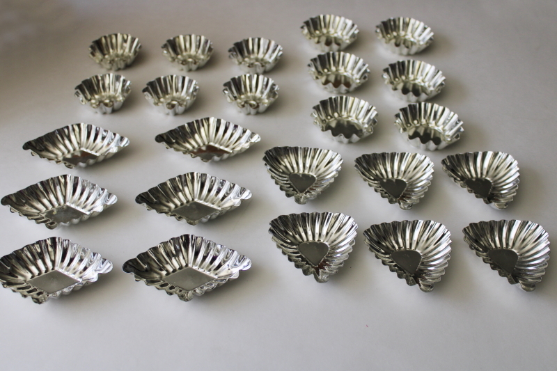 photo of Swedish sandbakkel cookie molds or mini tart pans, shiny fluted metal tartlet tins #6