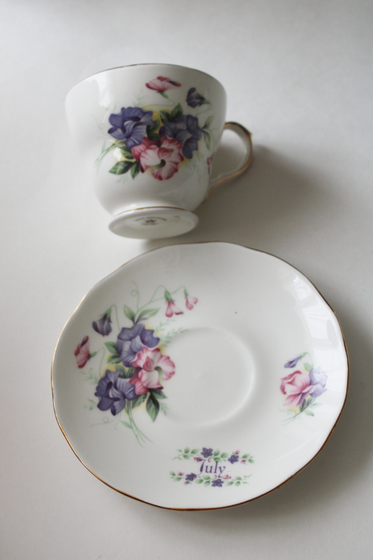 photo of Sweet Peas floral July birthday bone china tea cup & saucer Royal Winchester England flower of the month  #2