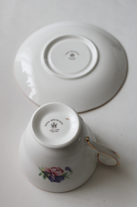 photo of Sweet Peas floral July birthday bone china tea cup & saucer Royal Winchester England flower of the month  #4