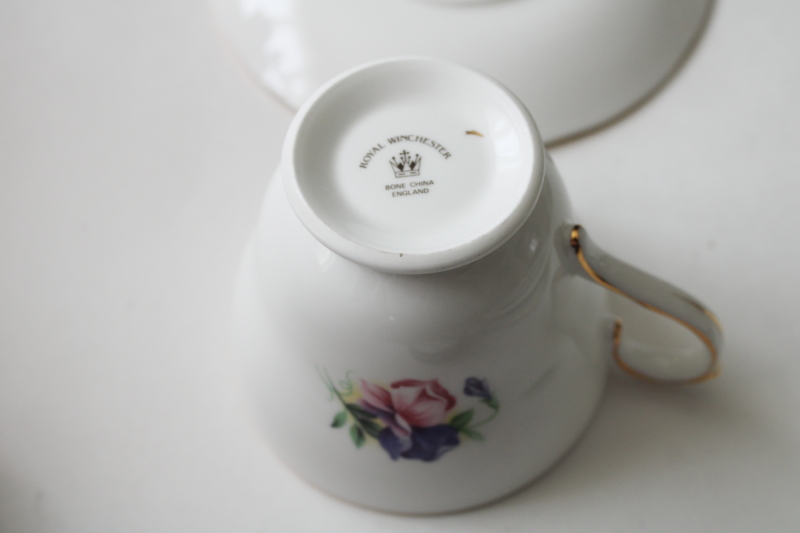 photo of Sweet Peas floral July birthday bone china tea cup & saucer Royal Winchester England flower of the month  #5