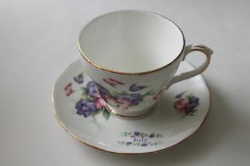Sweet Peas floral July birthday bone china tea cup & saucer Royal Winchester England flower of the month 