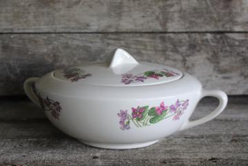 catalog photo of Sweet Violets vintage American Limoges violet pattern china, covered bowl or tureen