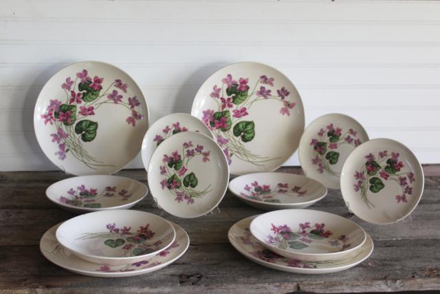 photo of Sweet Violets vintage American Limoges violet pattern china, set for 4 #1