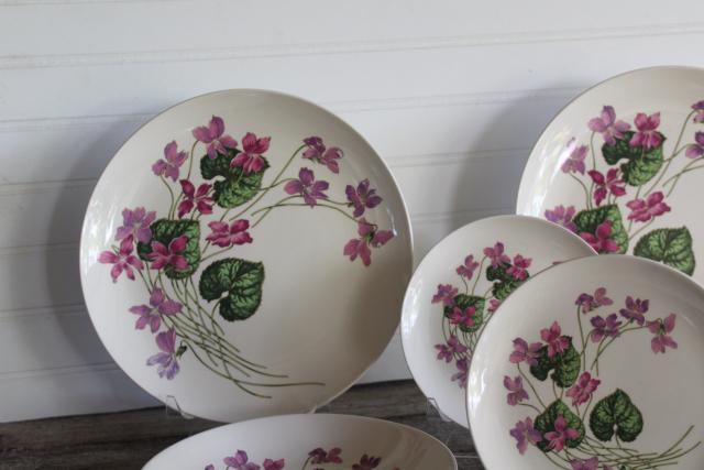 photo of Sweet Violets vintage American Limoges violet pattern china, set for 4 #3