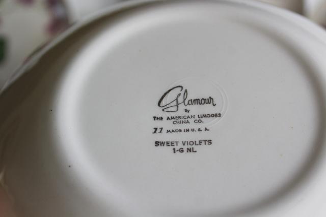 photo of Sweet Violets vintage American Limoges violet pattern china, set for 4 #8