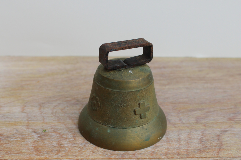 photo of Swiss Made vintage goat or cow bell, heavy solid brass bell souvenir of Switzerland #2