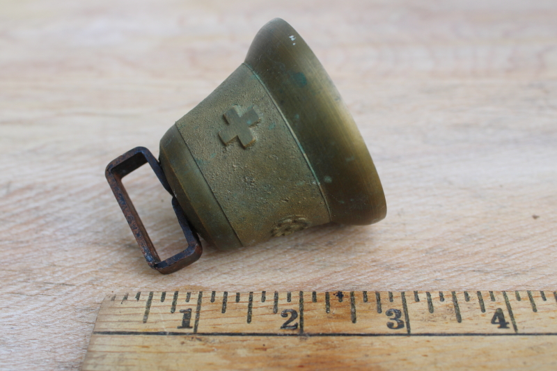 photo of Swiss Made vintage goat or cow bell, heavy solid brass bell souvenir of Switzerland #4