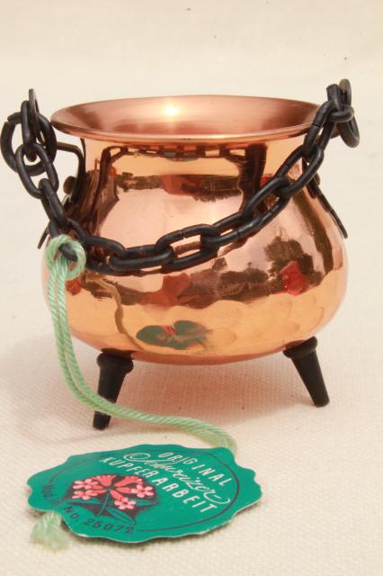 photo of Swiss copper miniature cheese making kettle w/ original label, Switzerland souvenir #1