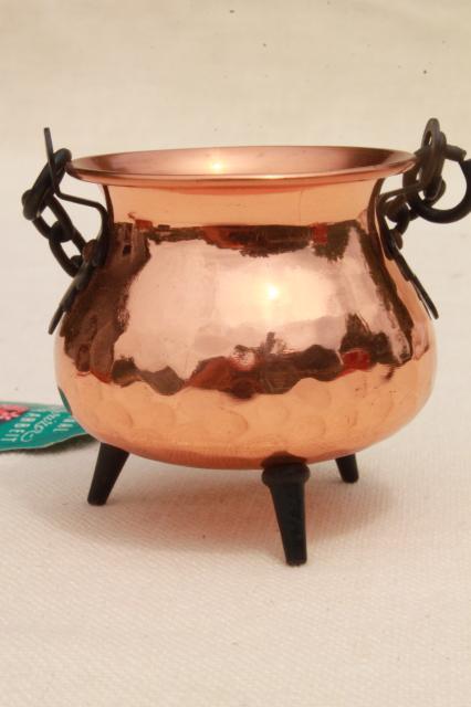 photo of Swiss copper miniature cheese making kettle w/ original label, Switzerland souvenir #3