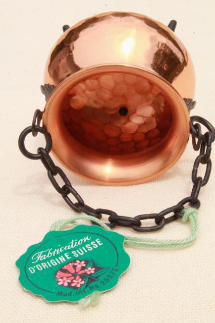 photo of Swiss copper miniature cheese making kettle w/ original label, Switzerland souvenir #4