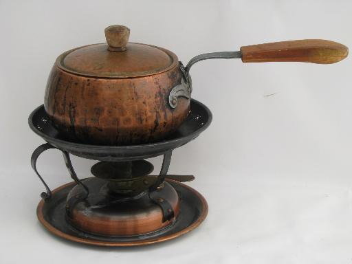 photo of Swiss made Stockli Nestal copper fondue pot, chafing dish stand w/ burner #1