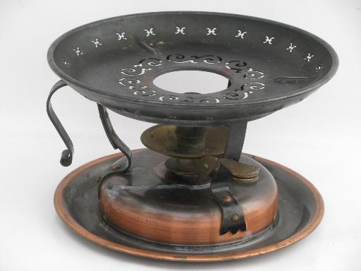 photo of Swiss made Stockli Nestal copper fondue pot, chafing dish stand w/ burner #2