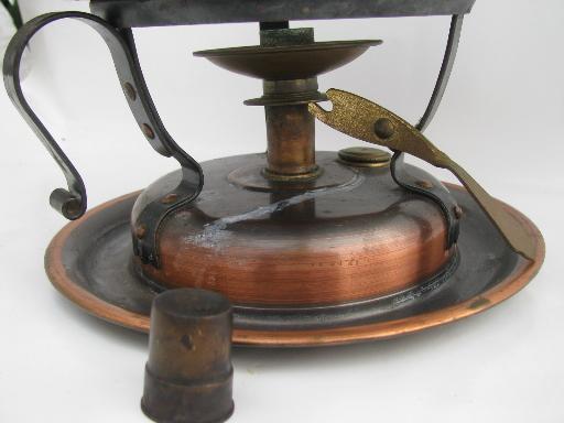 photo of Swiss made Stockli Nestal copper fondue pot, chafing dish stand w/ burner #4