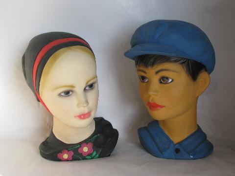 photo of Swiss miss girl boy & china head figurines (busts, not vases) vintage Japan #1