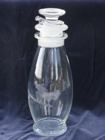 photo of Swiss or German etched crystal glass decanter bottle, alpine skier, hand-numbered #1