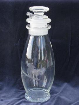 catalog photo of Swiss or German etched crystal glass decanter bottle, alpine skier, hand-numbered